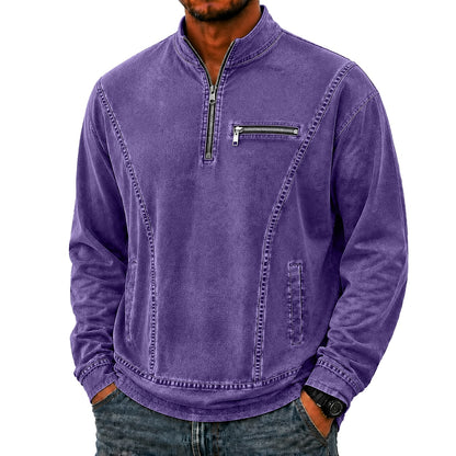 Quarter Zip Washed Cotton Polo Shirt