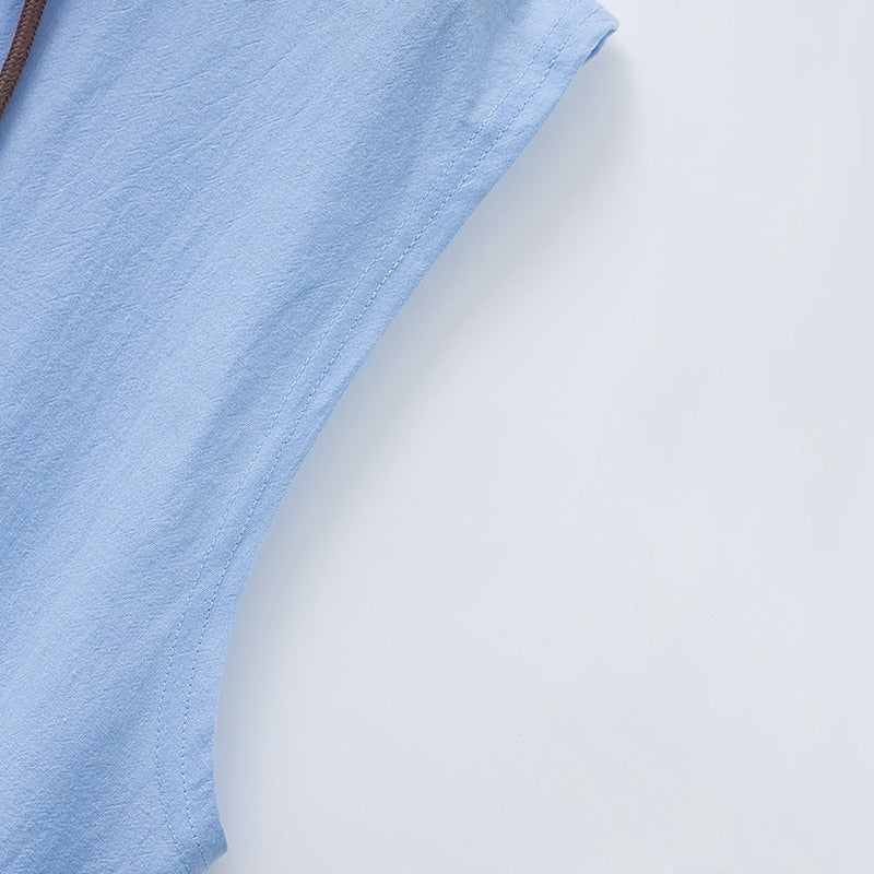 Hooded Sleeveless Cotton Linen Shirt - Light & Comfortable