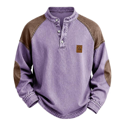 Colorblock Vintage 100% Cotton Henley Shirt