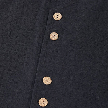 Men’s Sleeveless Linen Shirt - Mandarin Collar