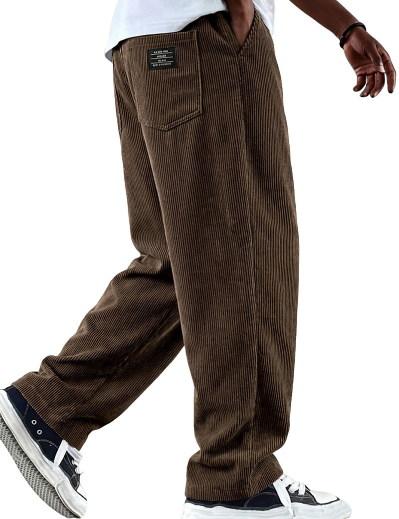 Textured Comfort Corduroy Pants With Elastic Waist