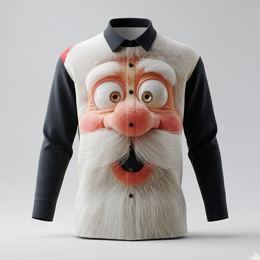 Christmas Santa Cartoon Face Button Shirt