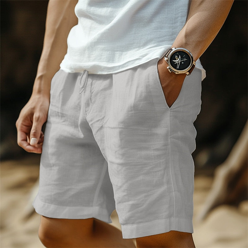 Linen Shorts with Elastic Waist-Perfect for Vacation and Beach
