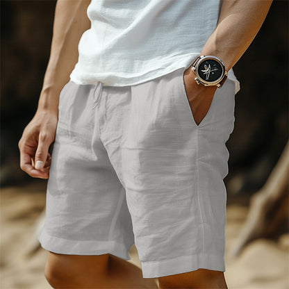 Linen Shorts with Elastic Waist-Perfect for Vacation and Beach
