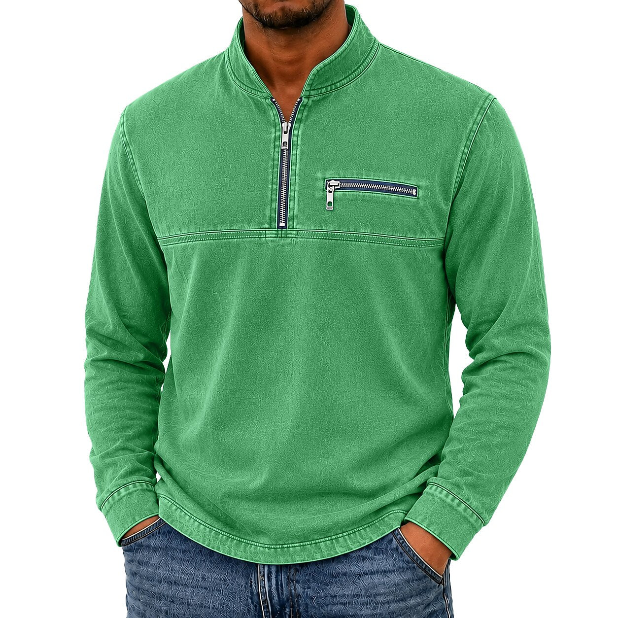 Vintage Washed Cotton Quarter Zip Henley Shirt