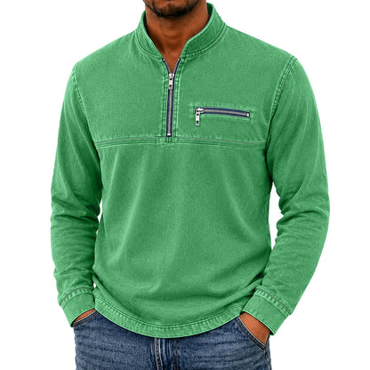 Vintage Washed Cotton Quarter Zip Henley Shirt