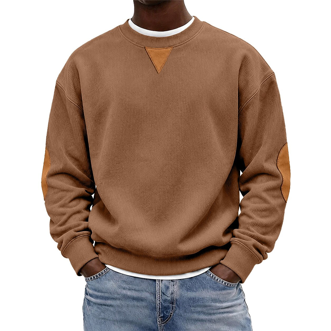 Patchwork Corduroy Crew Neck Sweatshirt