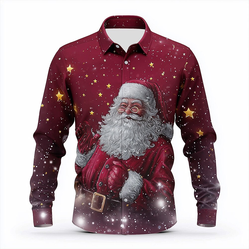 Men's Christmas Santa Snowflake Print Shirt