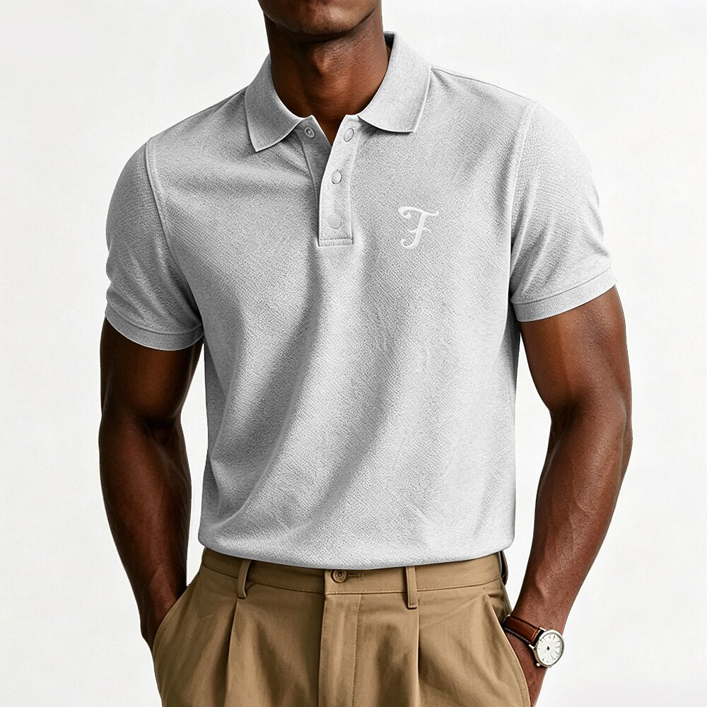 Textured 100% Cotton Embroidered Pique Polo Shirt