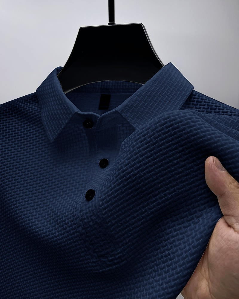 Basic Waffle Polo Shirt-Casual Short Sleeve Men's Top