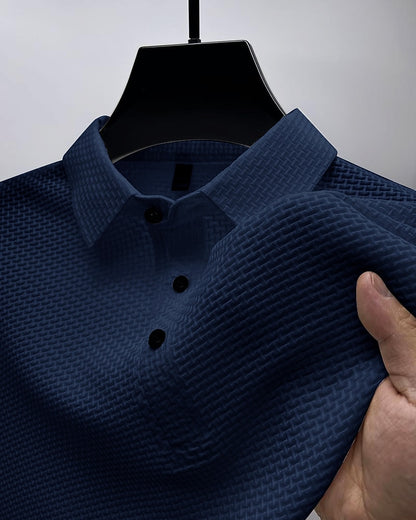 Basic Waffle Polo Shirt-Casual Short Sleeve Men's Top