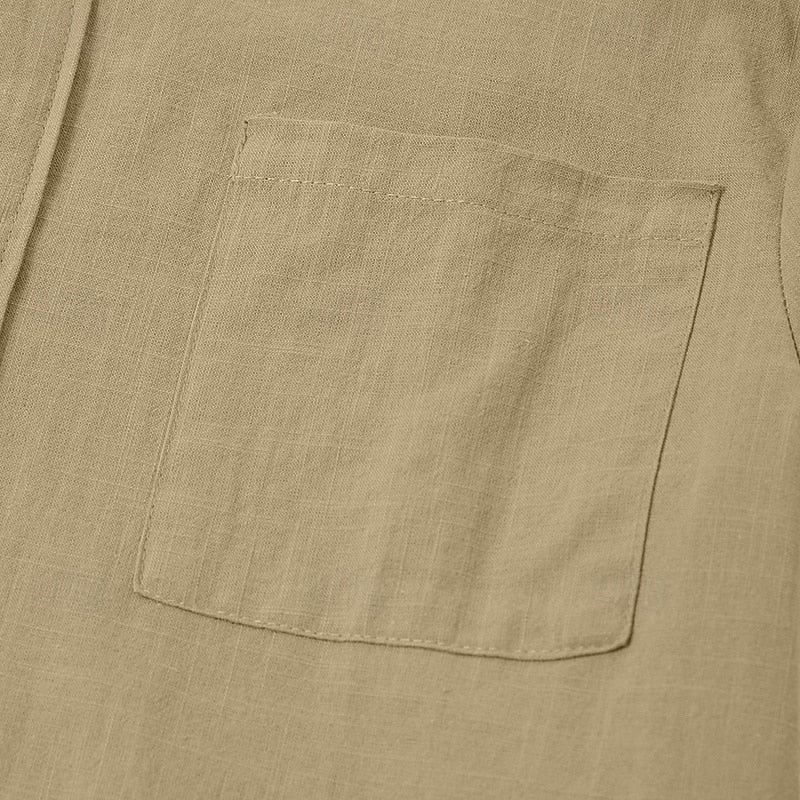Cotton Linen Shirt-Button Up with Pocket