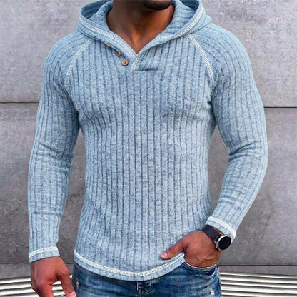 Fleece Ribbed Knit Hooded Henley Shirt
