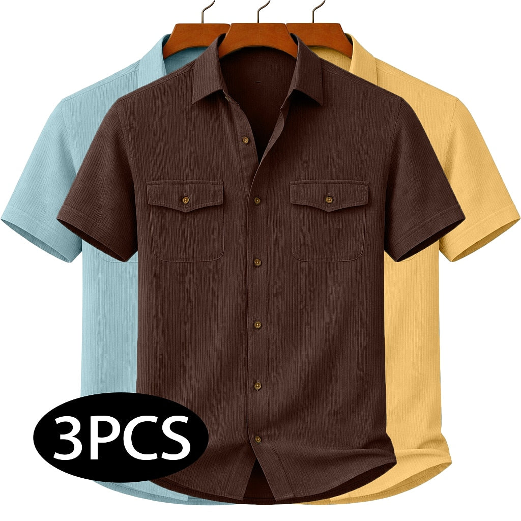 3Pcs Men's Textured Work Shirts