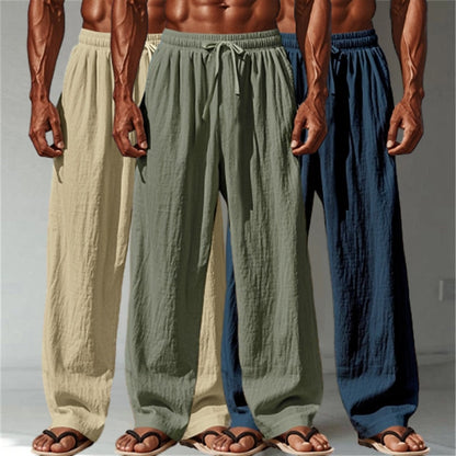 3PCS Cotton Linen Pants - Baggy Drawstring Casual Pants