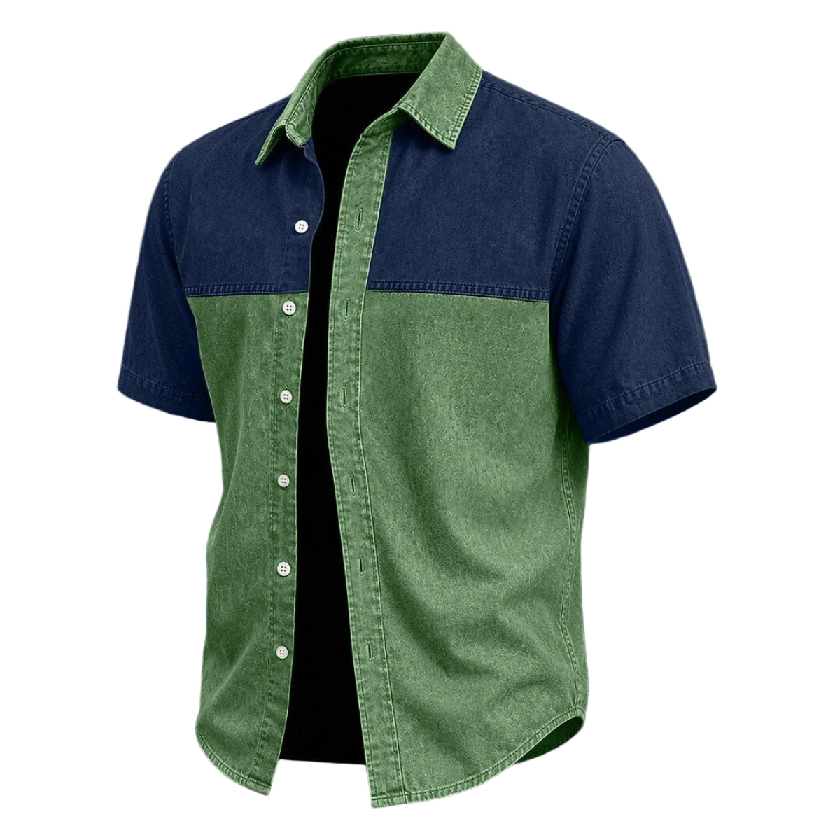 Washed Cotton Colorblock Denim Shirt
