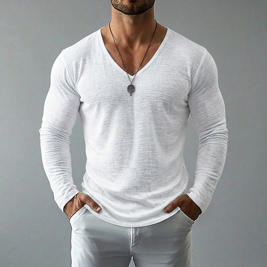 Men’s Lightweight Linen-Texture V-Neck Tee