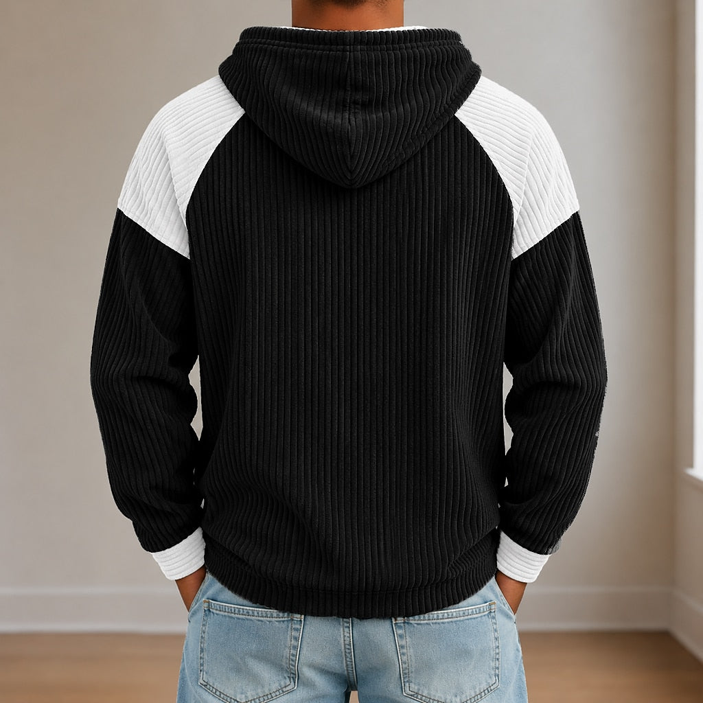 Colorblock Textured Corduroy Hoodie
