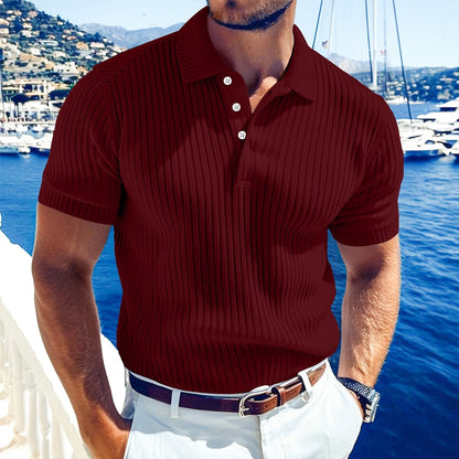 Men's Rib Knit Polo-Casual Short Sleeve Polo