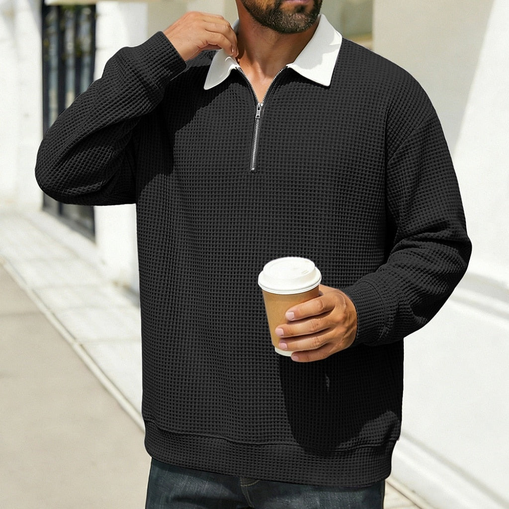 Cozy Waffle Quarter-Zip Polo Shirts