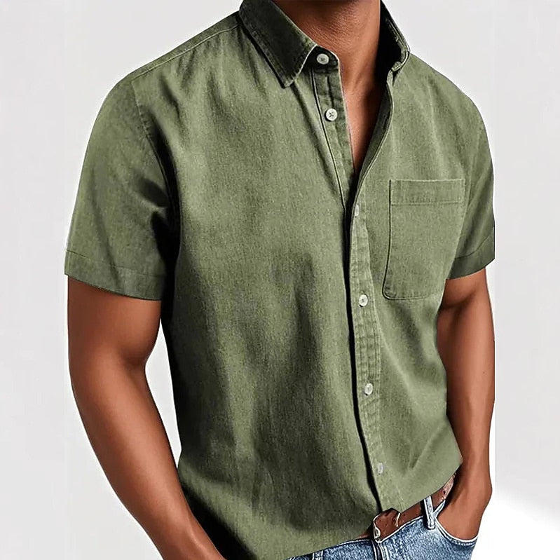 Men's Cotton Shirt -Casual Short Sleeve Button-Up
