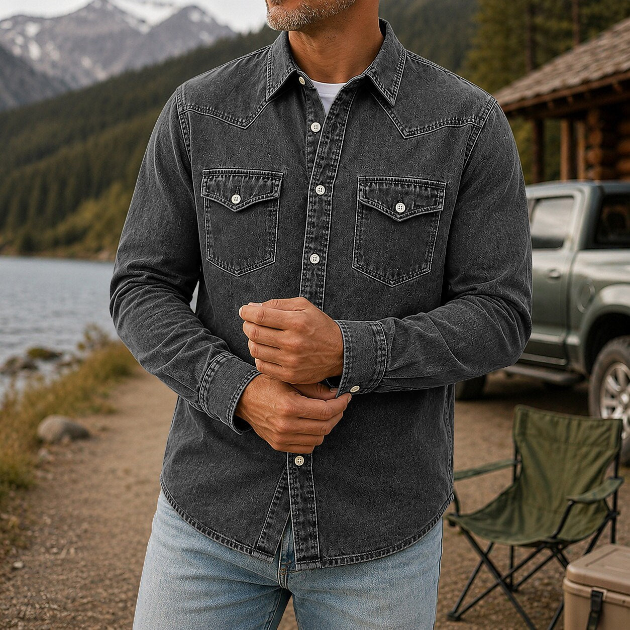Washed Denim Cotton Casual Shirt