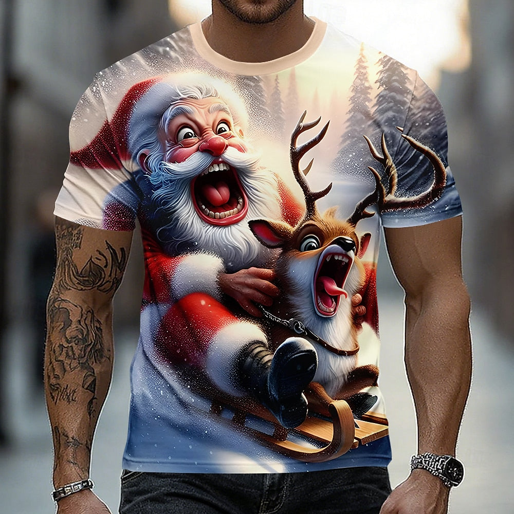 Men's Santa Christmas Animal Graphic Tee