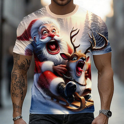 Men's Santa Christmas Animal Graphic Tee