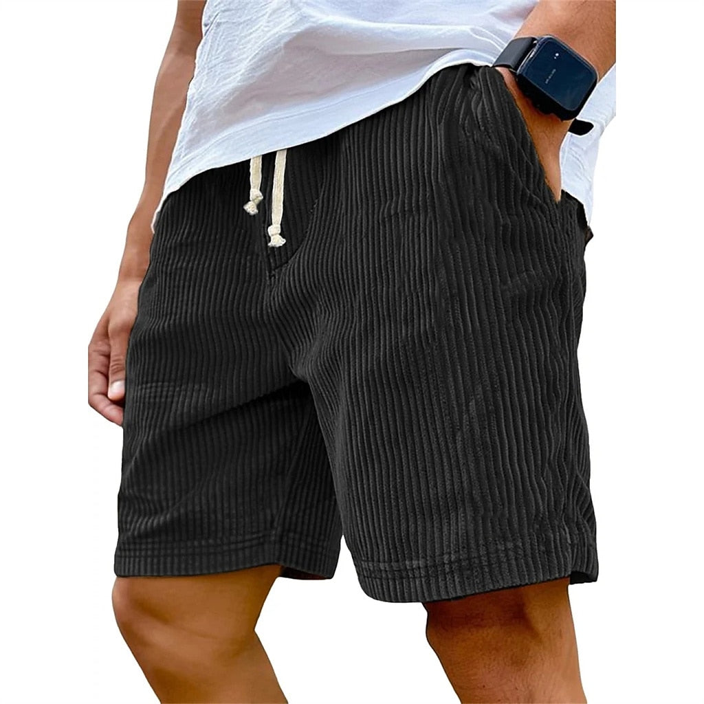 Men's Corduroy Shorts-Casual Pocket Shorts, Knee Length