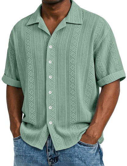 Men's Textured Jacquard Shirt-Short Sleeve Summer Casual