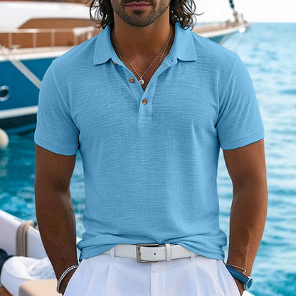 Textured Cotton Linen Polo Shirts