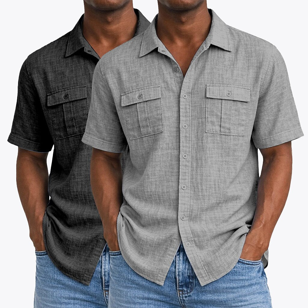 2Pcs Cotton Linen Button-Up Shirts