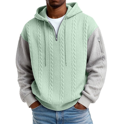 Colorblock Jacquard Textured Quarter Zip Hoodie