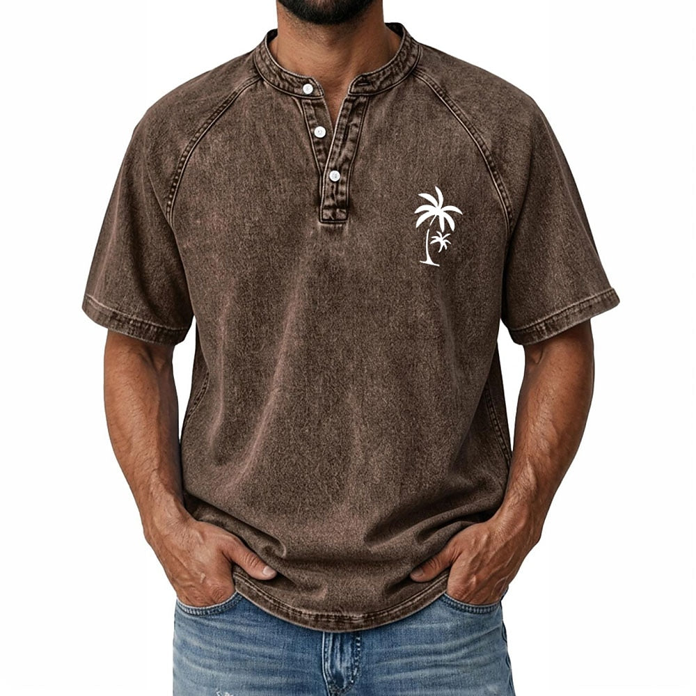 100% Cotton Vintage Washed Henley T-Shirt