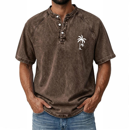 100% Cotton Vintage Washed Henley T-Shirt