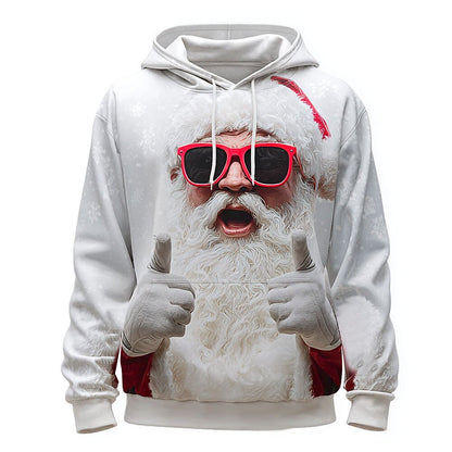 Santa Christmas White Graphic Pullover Hoodie
