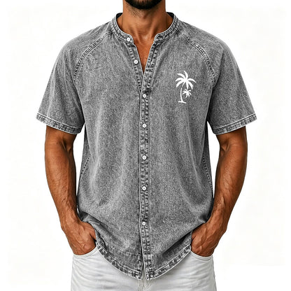 Broken-In Cotton Palm Tree Button Up Shirt