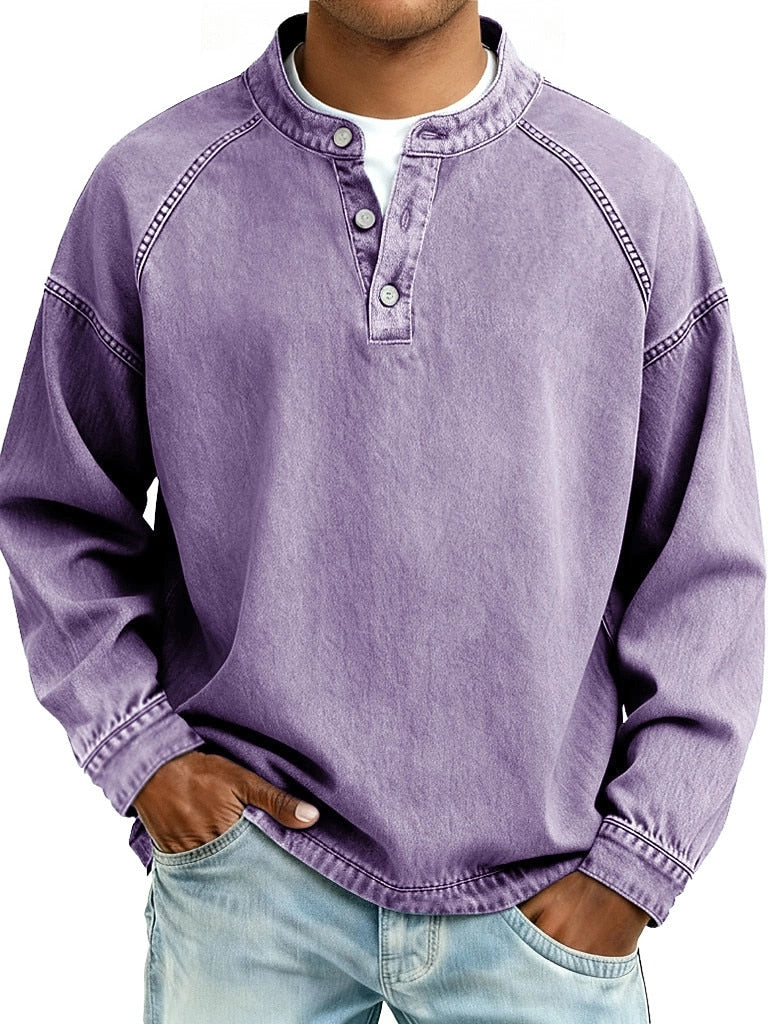 Retro Henley Shirt-100% Cotton Casual Long Sleeve