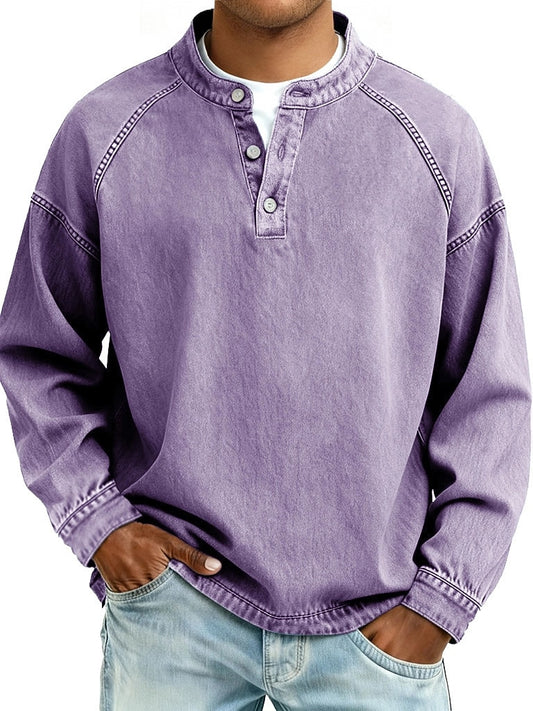 Retro Henley Shirt-100% Cotton Casual Long Sleeve