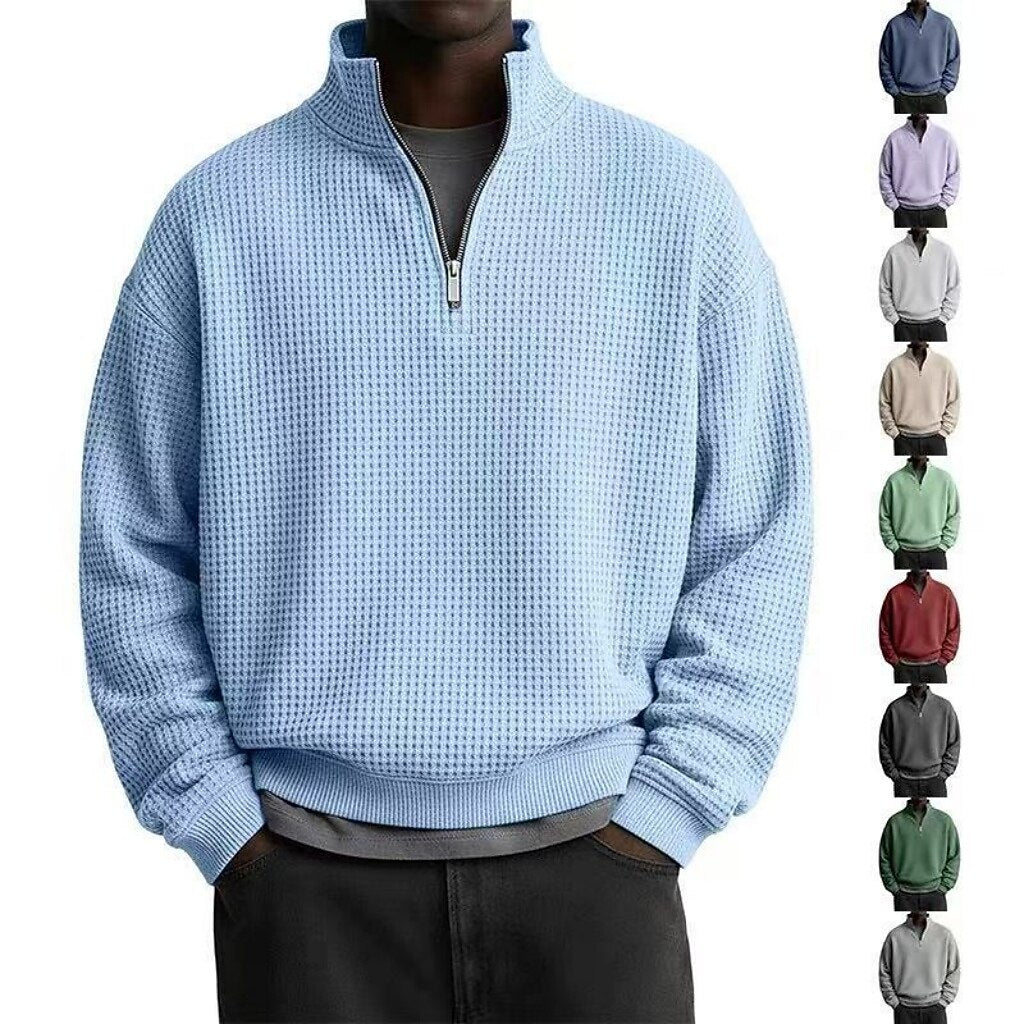 Textured Quarter Zip Waffle Polo