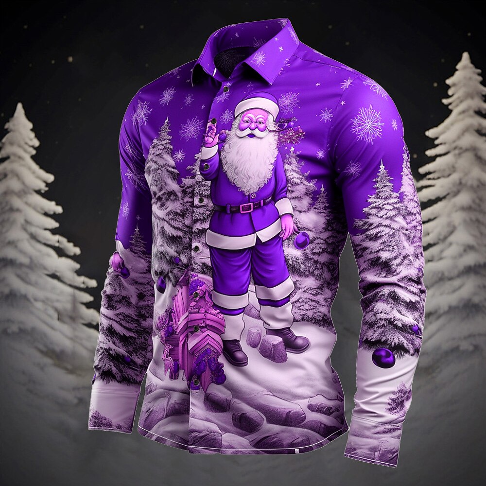 Men's Santa Tree Christmas Button-Up Shirt