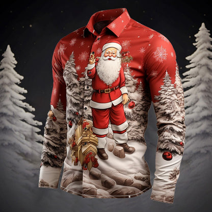 Men's Santa Tree Christmas Button-Up Shirt