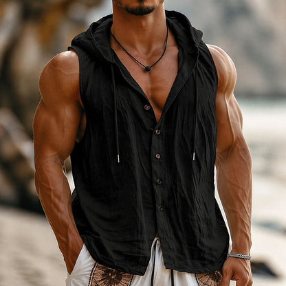 Hooded Sleeveless Cotton Linen Shirt - Light & Comfortable