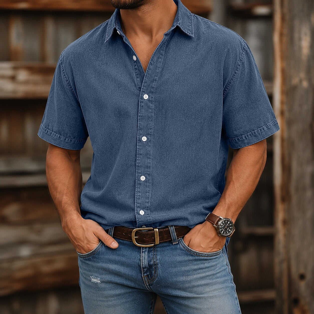 Broken-In Cotton Denim Shirt