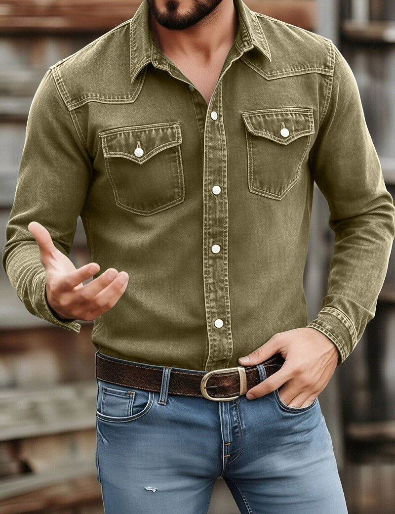 Washed Cotton Button Work Shirt