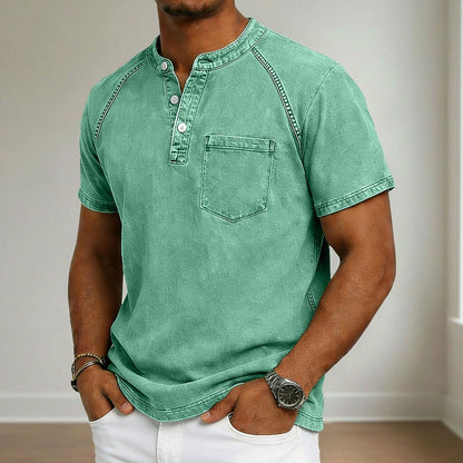 Vintage Washed Cotton Henley T-Shirt