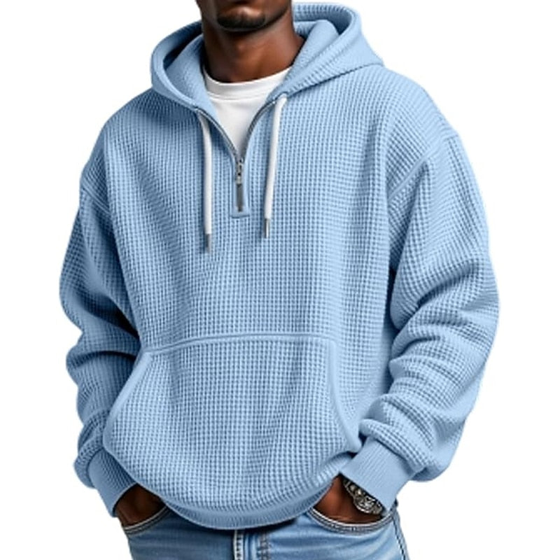 Classic Waffle Knit Quarter Zip Hoodie