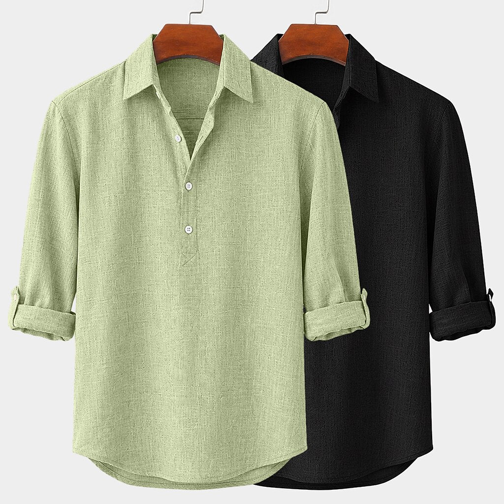 2-Pack Roll Up Or Down Sleeve Linen Popover Shirts