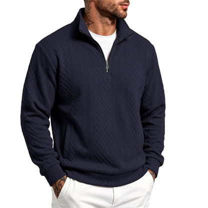 Textured Jacquard Stand Collar Sweatshirt
