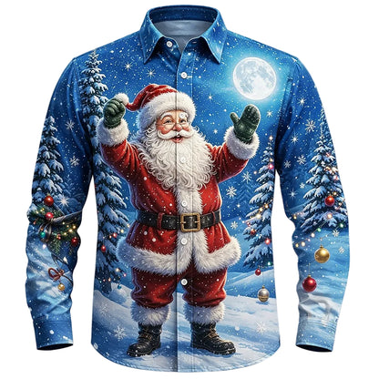 Santa Christmas Bell Casual Button Shirt